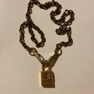 Upcycled Vintage Prada Combination Lock on 27” Solid Brass Chain Unisex Gold-Ton